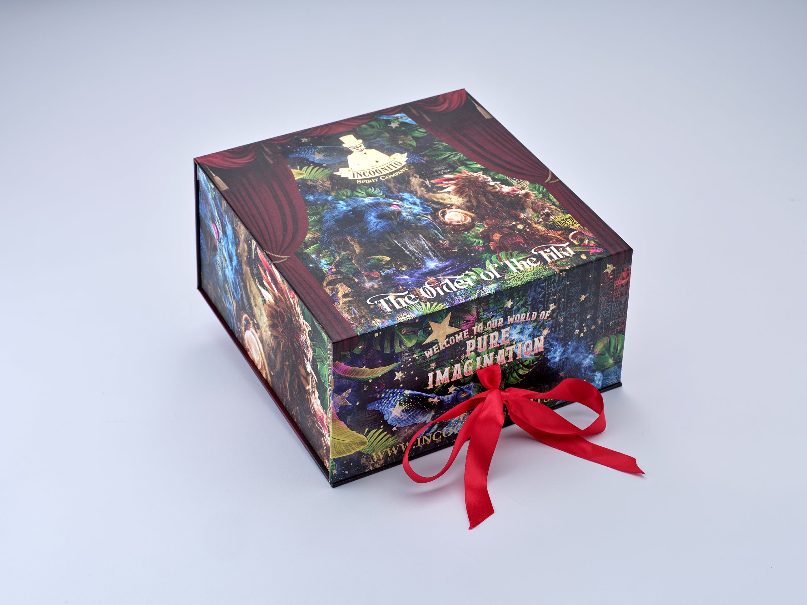 Luxury Incognito Spirit Company gift box with luxury ribbon tie